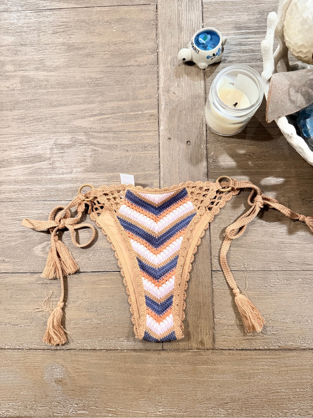 aerie Crochet Trim Bikini Bottom in Tan
